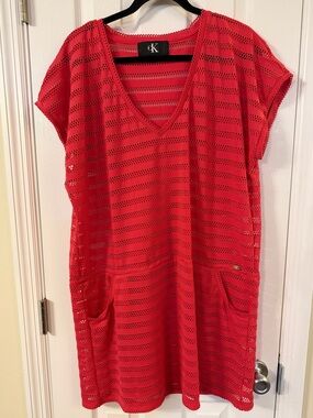 Calvin Klein Coral Open Knit Swim Cover-Up Dress | XL/XG